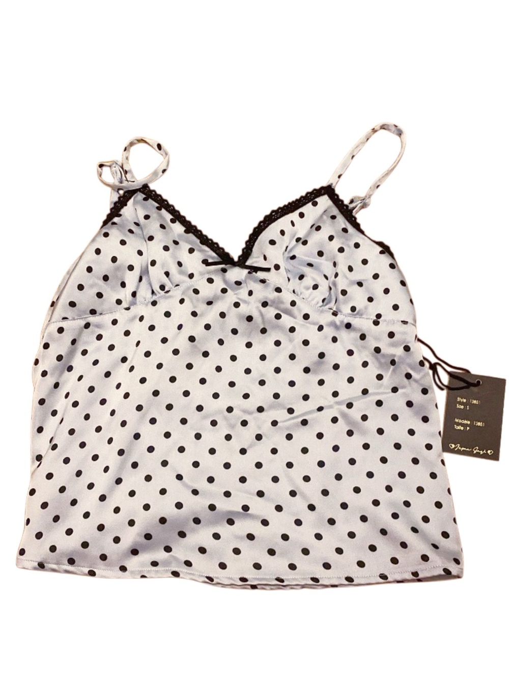 Light Blue Polka Dot Lace Trim Cami Top